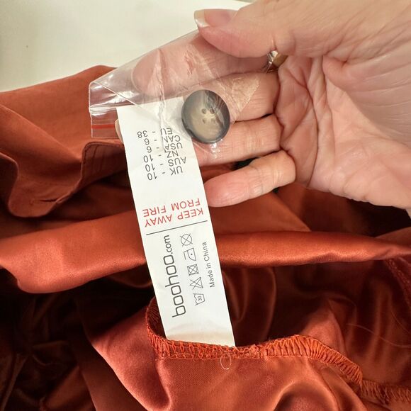 NWT Boohoo Rust Utility Cargo Belted Jumpsuit Tapered Leg Front Safari Pocket 7 - Picture 11 of 16